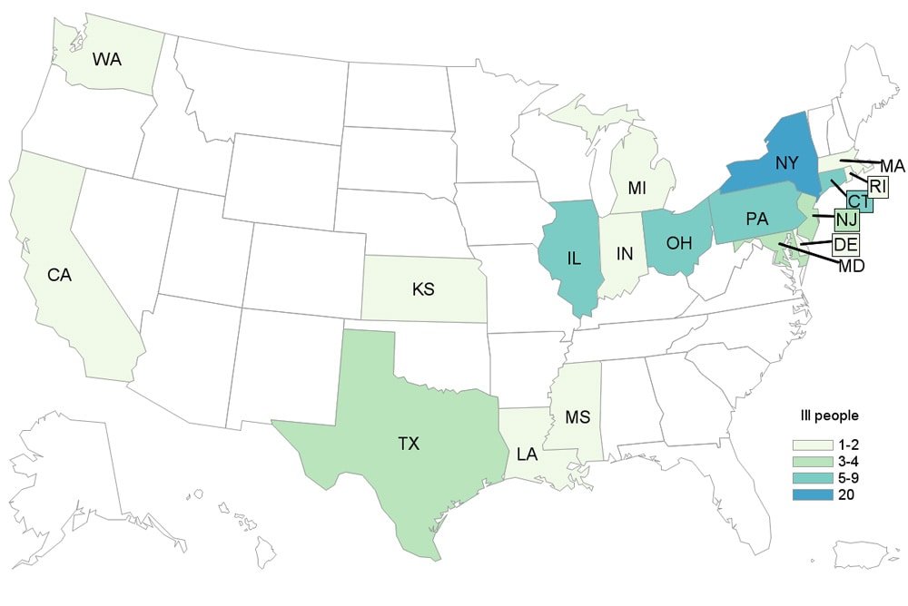 People infected with the outbreak strain of Salmonella Agbeni, by state of residence, as of November 2, 2017