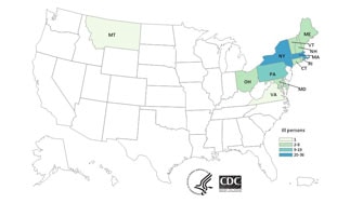 Final US MAP: Persons infected with the outbreak strains of Salmonella Enteritidis, by state of residence.