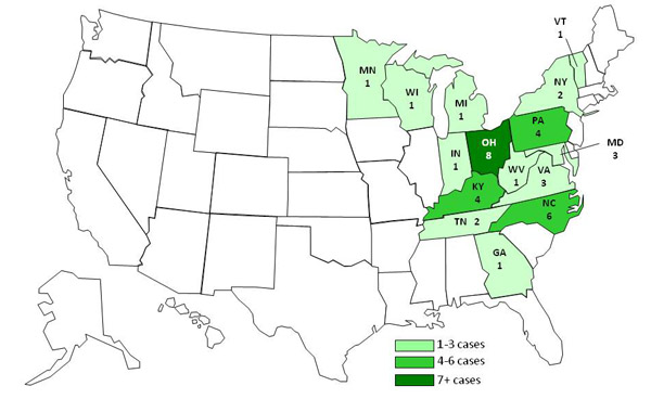 Infected with the outbreak strain of Salmonella Altona, by state
