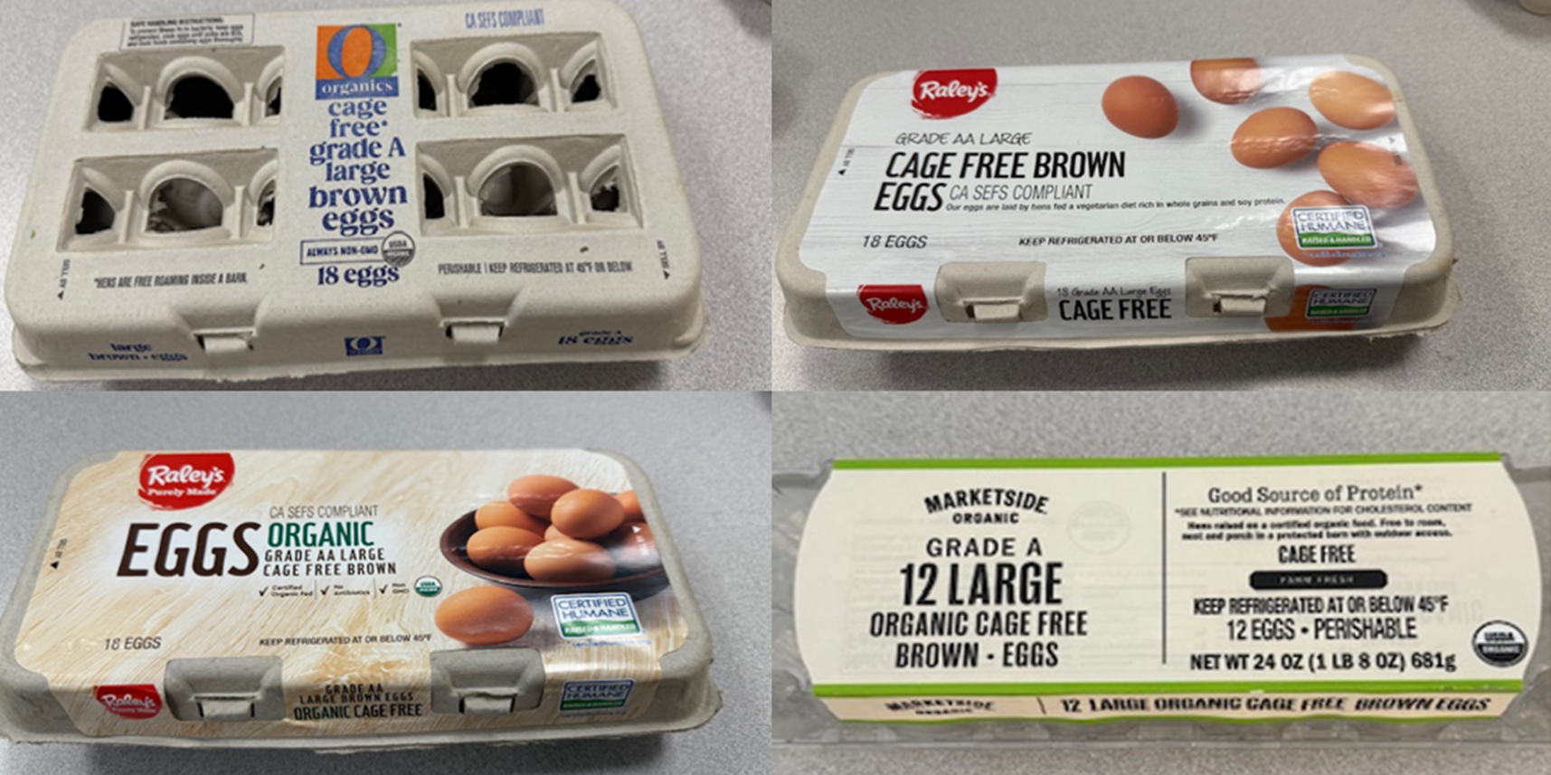 Image of 4 egg cartons from 4 of the recalled brands.