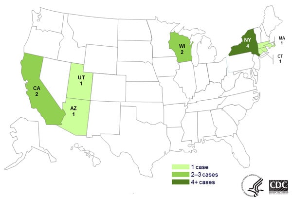 Persons infected with the outbreak strain of Salmonella Newport, by state, by state as of May 28, 2014