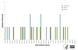 Persons infected with the outbreak strains of Salmonella, by date of illness onset