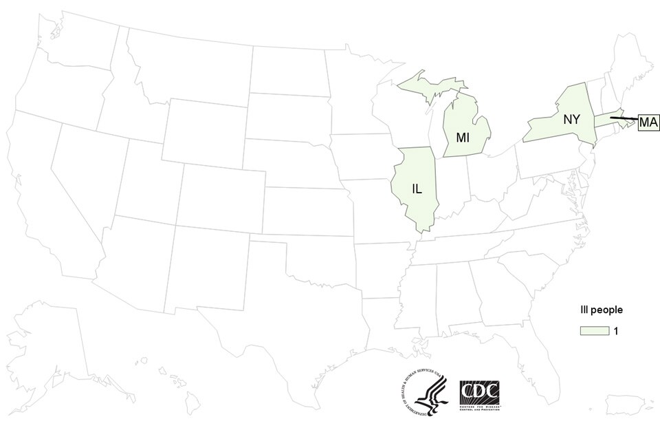People infected with the outbreak strains of Salmonella Newport & Infantis, by state of residence, as of October 30, 2017