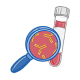 CDC NERD Academy antibodies in blood graphic. Magnifying glass and vial.