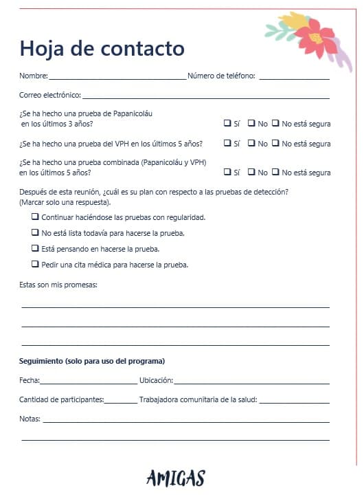 Hoja de contacto de AMIGAS
