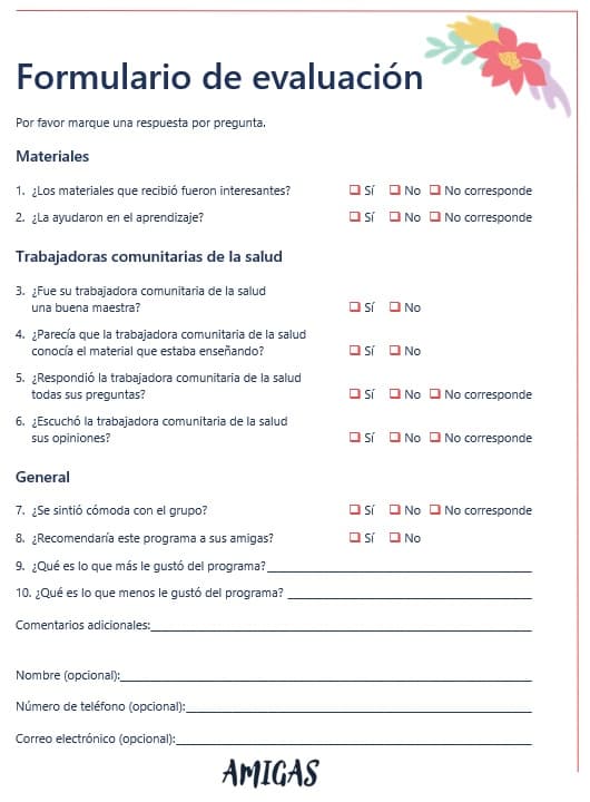 formulario de evaluación de AMIGAS