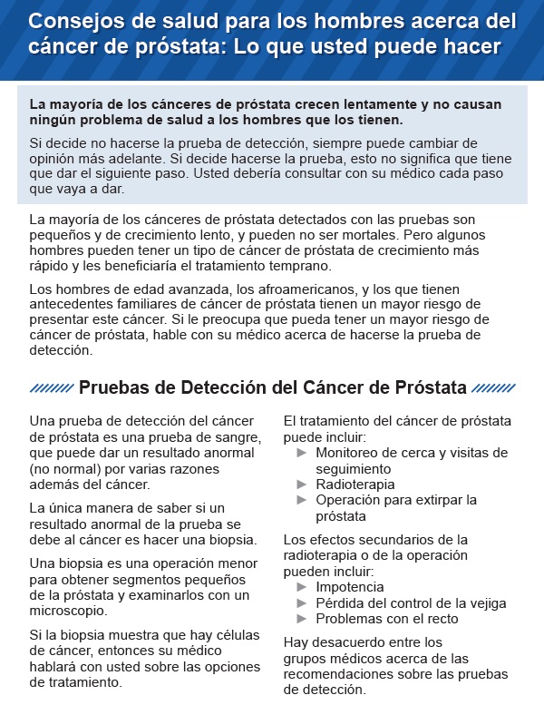 Consejos de salud para los hombres acerca del cáncer de próstata