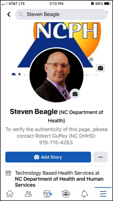healthNC2.png An example personal profile for Facebook mobile apps for health care professionals.
