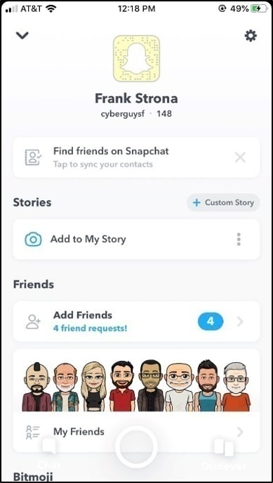 healthNC4.png An example personal profile for Snapchat mobile app for health care professionals.