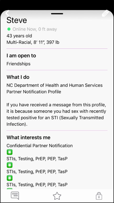 healthNC6.png An example personal profile for the Jack'd mobile app for health care professionals.