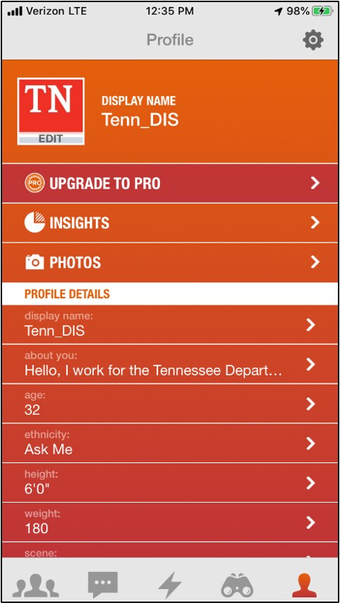 healthTN.png An example personal profile for the Jack'd mobile app details for health care professionals.