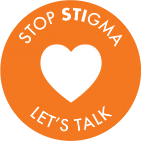 STI-Badge-Multicolor-04 Stop Stigma, Let's Talk badge orange