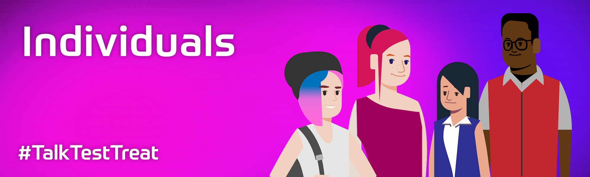 "Individuals" banner with illustrations of young people