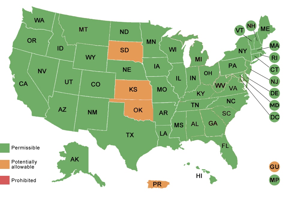 EPT Map USA map showing the legal status of EPT. See http://www.cy118119.com/sti/php/ept-legal-status/