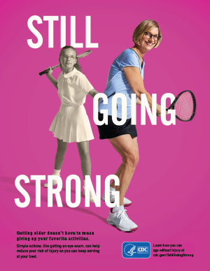 older woman with her younger self swinging a tennis raquet