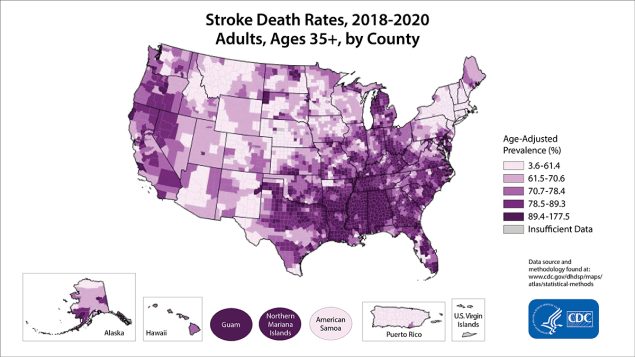 stroke-map.jpg Example of a county-level map showing stroke death rates.