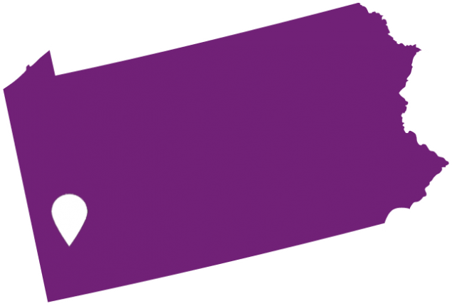 Outline of Pennsylvania with Pittsburgh highlighted