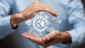 Man holding a hologram