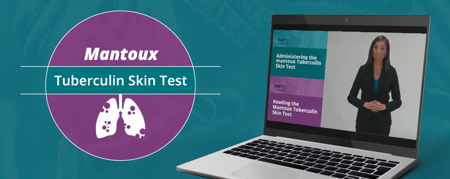 Mantoux Tuberculin Skin Test training video, graphic of the human lungs with TB germs.