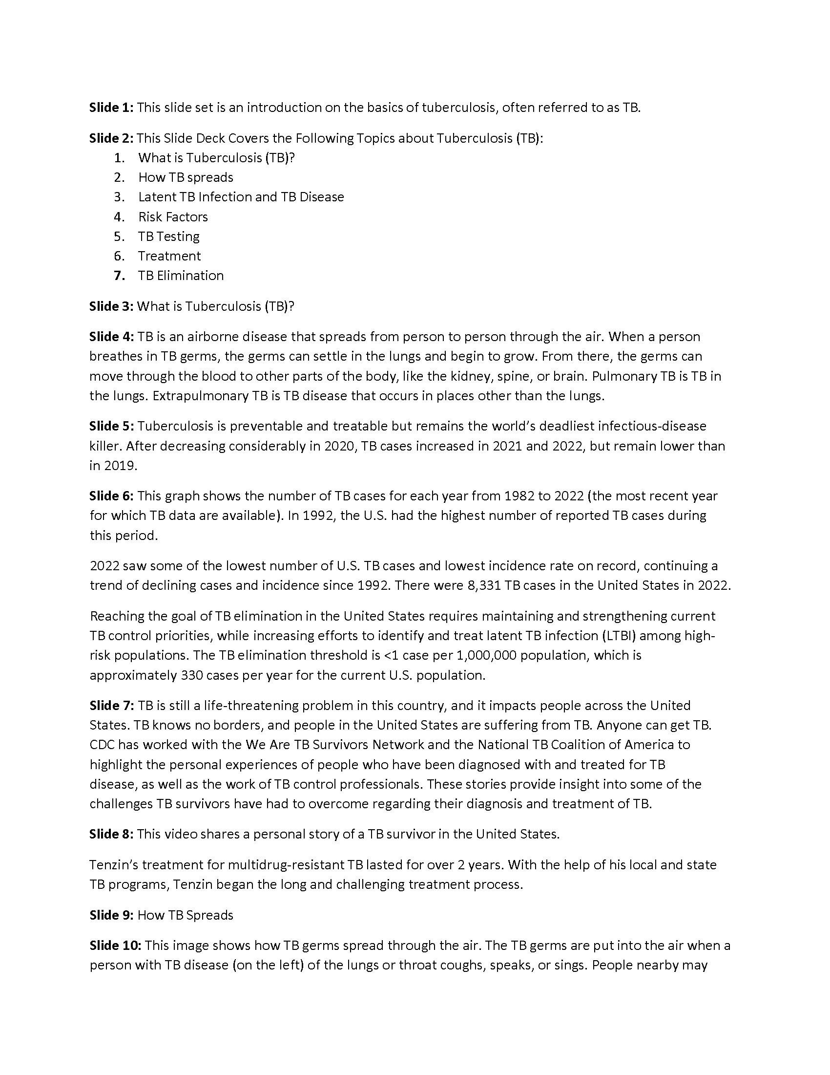 Introduction to Tuberculosis Slide Set Text Narrative