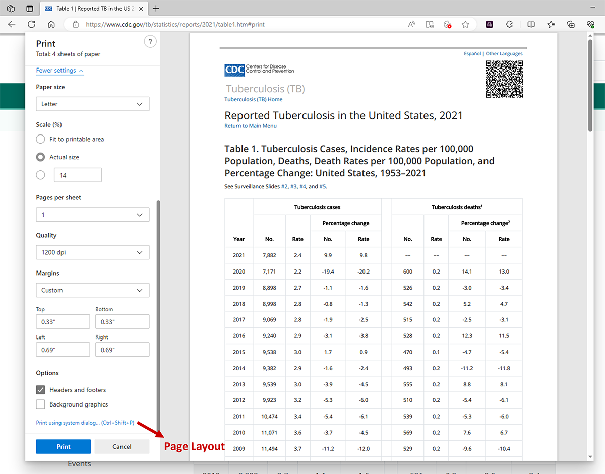 edge-fig3 Screen image showing printer Page Layout options