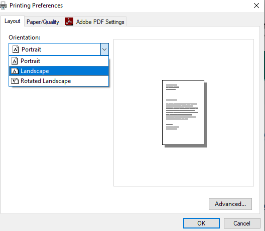 edge-fig5 Screen image showing printer layout options for portrait and landscape modes