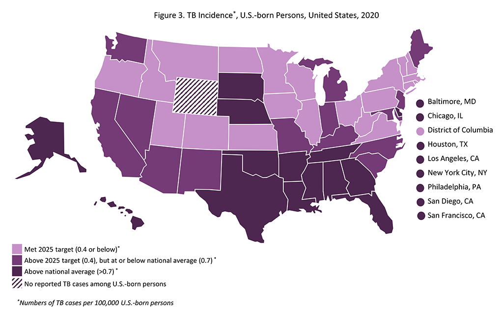 Figure 3. TB Incidence, U.S.-born Persons, 2020 Figure 3. TB Incidence, U.S.-born Persons, 2020