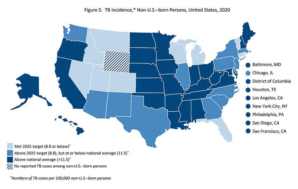 Figure 5. TB Incidence, Non-U.S.-born Persons, 2020 Figure5 - TB Incidence, Non-U.S.-born Persons, 2020