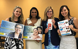 NehaShah From left to right: Mallory Schmitt, Clinicas de Salud del Pueblo (CSP), Imperial County, California; Neha Shah, Project Director, TB Free California, California Department of Public Health; Marti Brentnall, TB Prevention Coordinator, San Diego County Health and Human Services;Tessa Mochizuki, Prevention Epidemiologist, TB Free California Photo Caption: TB partners and products made for Clinicas de Salud del Pueblo (CSP), Imperial County.