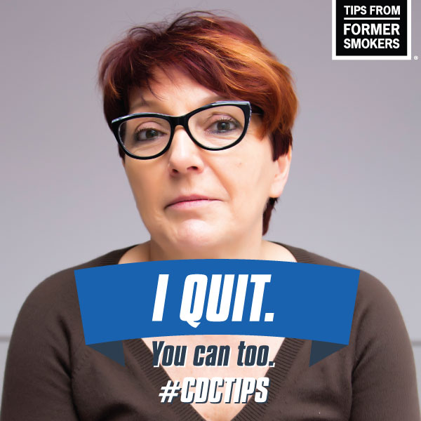 I Quit. You can too. #CDCTIPS - picture of a woman with glasses. This is a Facebook Frame.