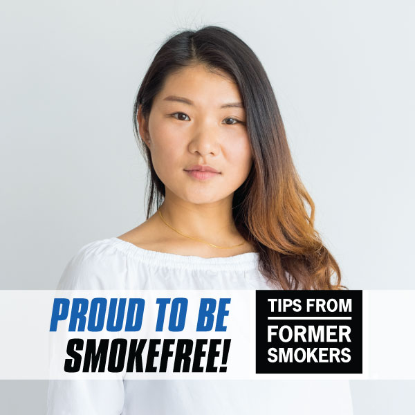 Proud to be Smokefree! Tips from Former Smokers - picture of a young woman. This is a Facebook Frame.