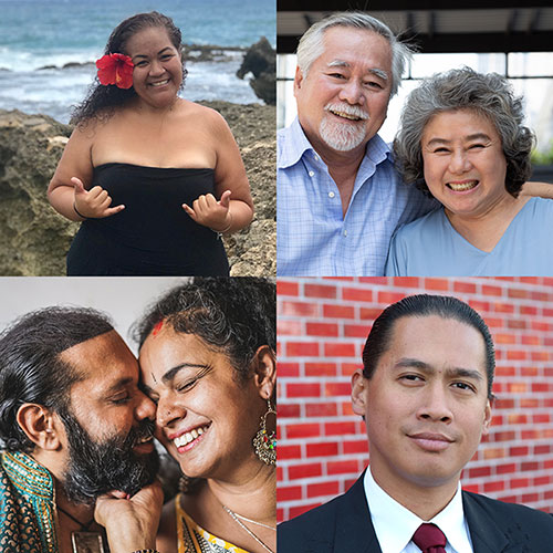 four images of smiling asian, native hawaiian, and pacific islander people showing health equity and tobacco