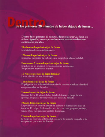 Dentro de los primeros 20m minutos de haber dejado de fumar...
