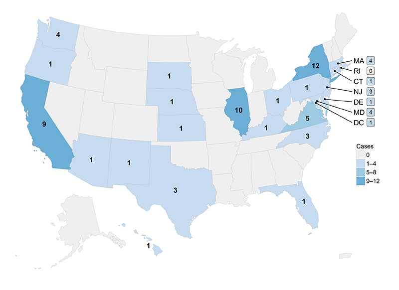 Jurisdictions reporting at least one typhoid fever case to National Typhoid and Paratyphoid Fever Surveillance, 2015 (n = 309). Data table at http://www.cy118119.com/typhoid-fever/files/Figure-1.xlsx