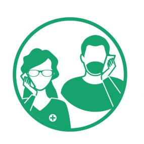 Two Phyisicians Green Female physician and male patient