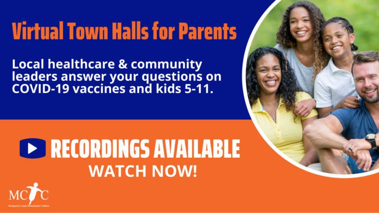 Virtual Town Halls for Parents banner with an image of a family.