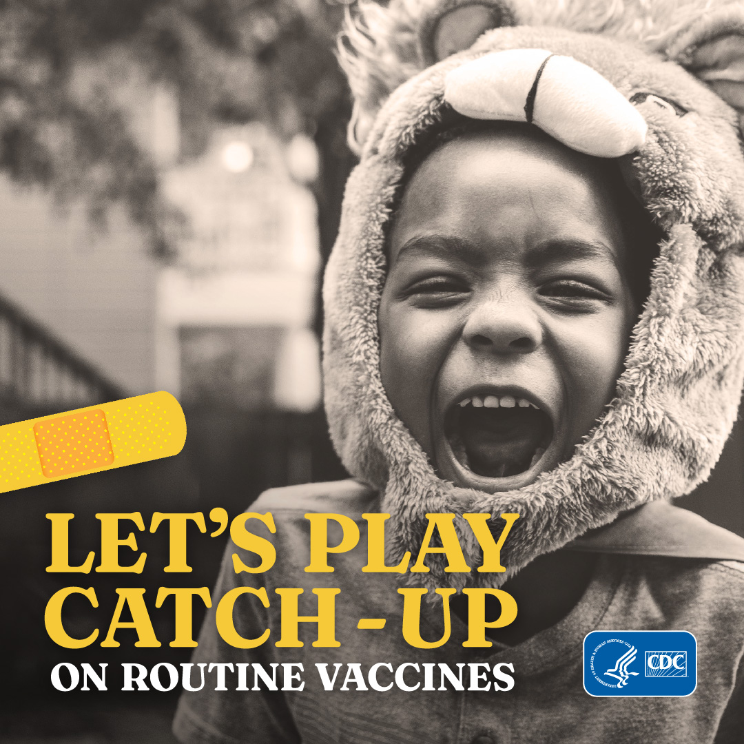 Image of a child with a list of recommended vaccinations.