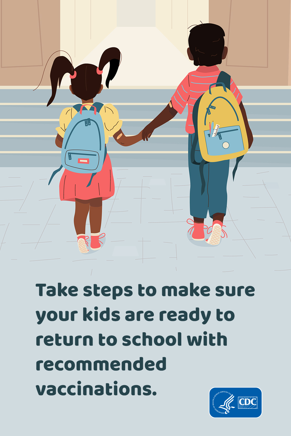 ReturnToSchool-first-steps-pinterest Little girl and boy holding hands as they walk up the school stairs.