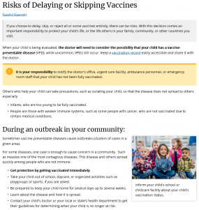 risks of delaying or skipping vaccines page view