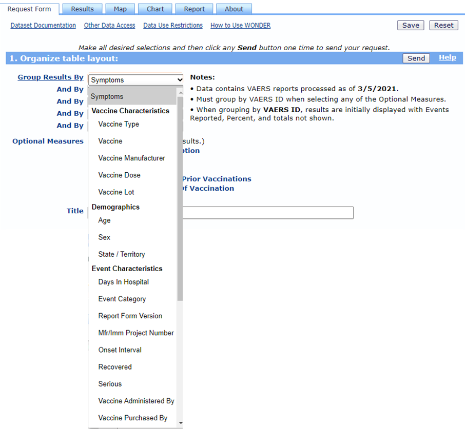 Step 1a - Group Results dropdown list