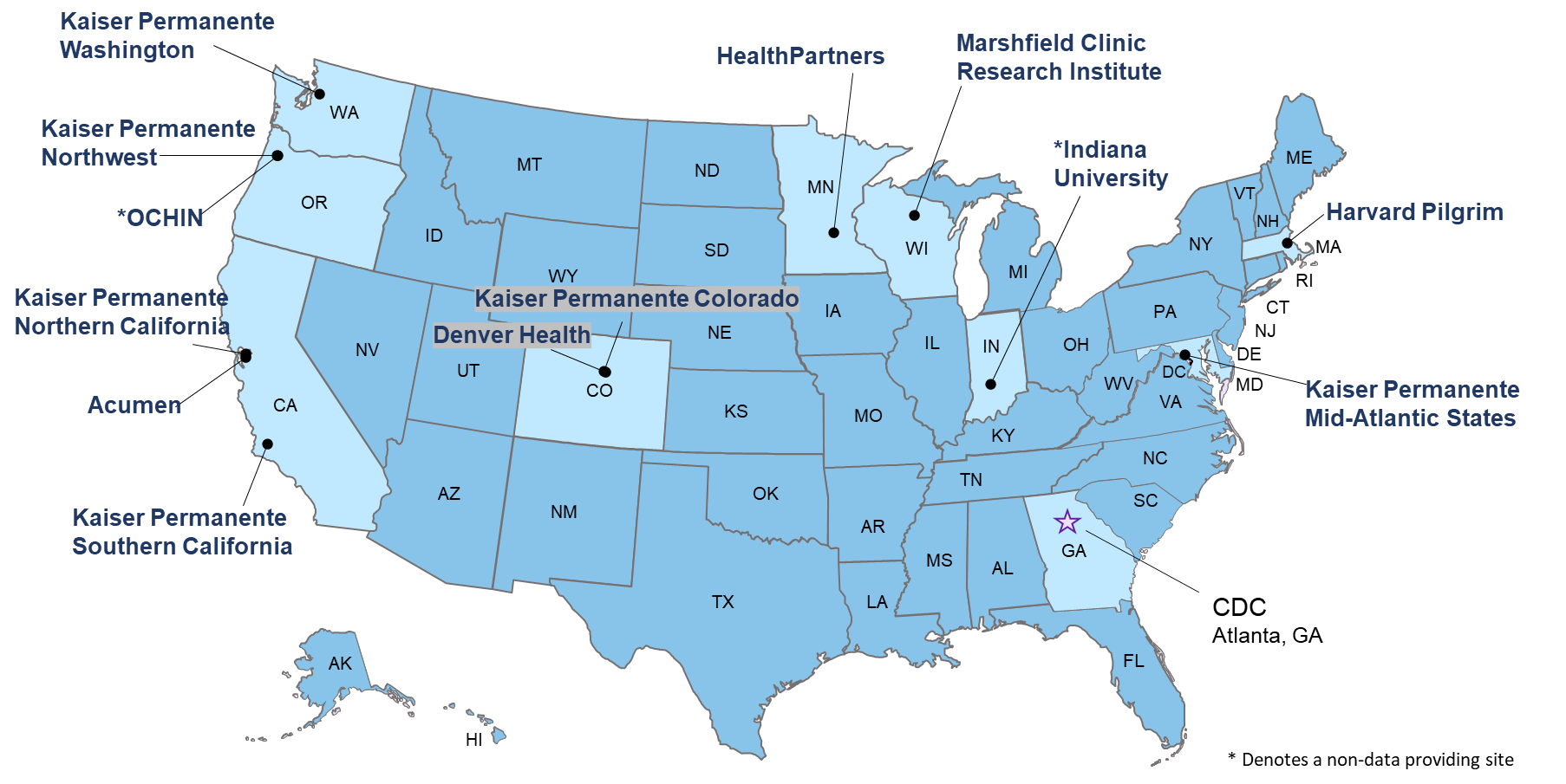 VSD-SiteMap Participating VSD Healthcare Organizations in the US Map