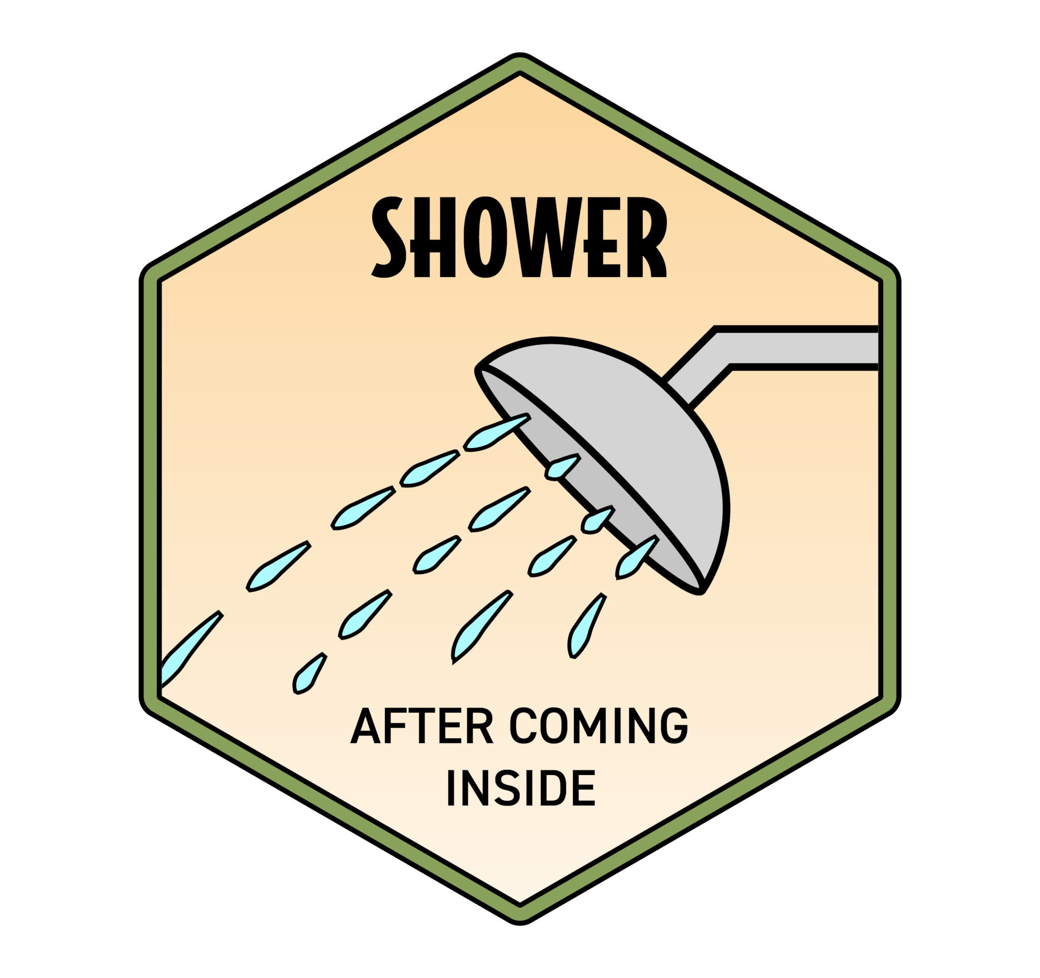 Fight the Bite personal protective behavior badge promoting showering after being in tick habitat.