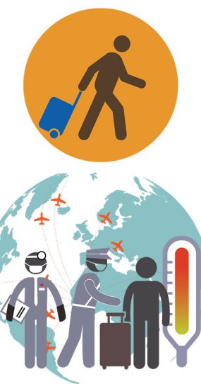 cartoon of screening people in airports leaving West Africa