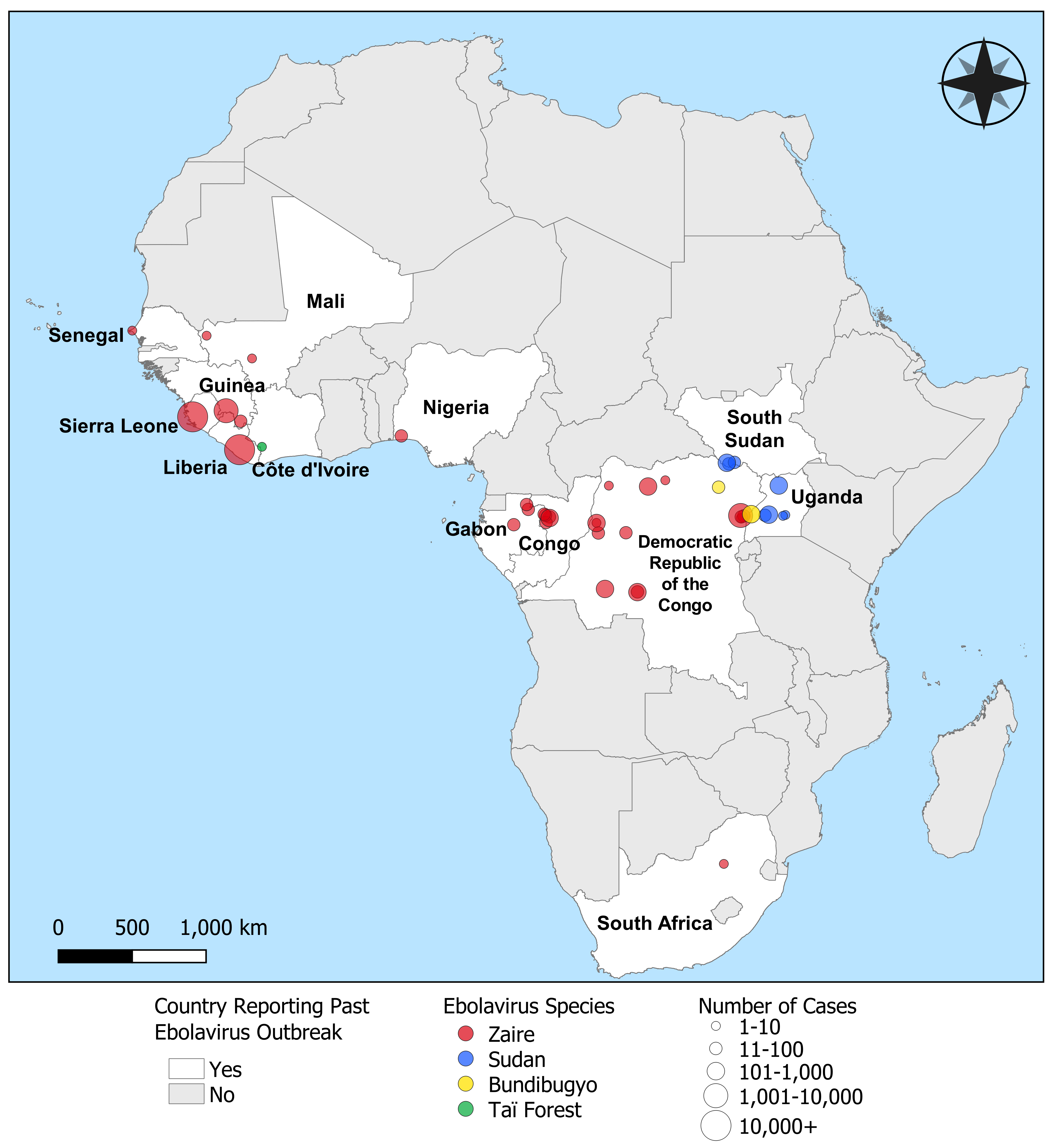 Ebola Outbreak Map 2022 2022 Map of Ebola Virus outbreaks in Africa by species and size since 1976.