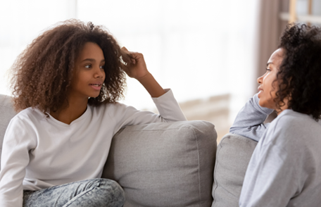 daughter talking to mother