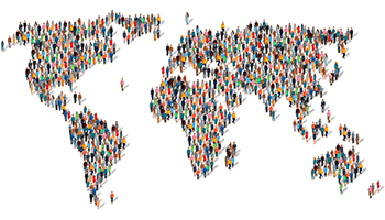 Group of people in form of world map