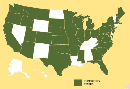 reporting-states Reporting states: 480 worksites from 408 employers in 36 states submitted ScoreCards