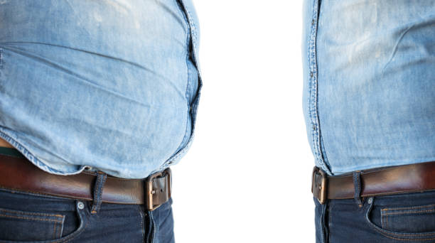 Before-after-belly Larger belly before and smaller belly after.