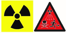 The international sign for radiation - three curved blades, that emanate from a central point.