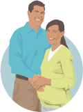 a man with his hand on his pregnant wife's stomach